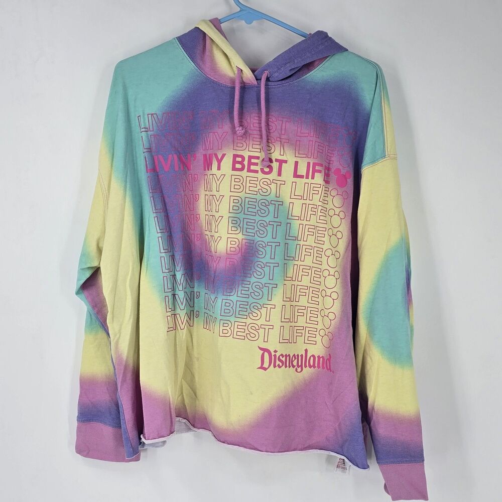 Disneyland Parks Tie Dye Pullover Women Livin' My Best Life Crop Hoodie Size 2X